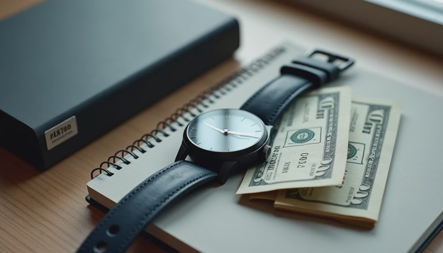 Game case, watch, and cash on a notebook representing the full-price decision