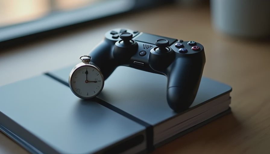 Game controller and clock on a game case showing time spent without the core loop